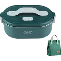 Adler | Elektryczny pojemnik na lunch z torbą termiczną | AD 4522 | 0.8 L | Plastik/stal nierdzewna | Zielony | Pokrywka w zestawie
