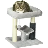 PawHut Kleiner Kratzbaum für Hauskatzen, Katzenkratzbaum mit Bett, Selbstpfleger, Spielzeug – Grau