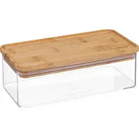 5 Five Luftdichter Vorratskanister 1,0 Liter mit niedrigem Bambusdeckel Five - Transparent & Holz - Stapelbar | Luftdicht | BPA-frei