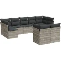 vidaXL 9-tlg. Garten-Sofagarnitur mit Kissen Hellgrau Poly Rattan