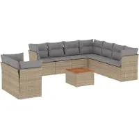 vidaXL 11-tlg. Garten-Sofagarnitur mit Kissen Beige Poly Rattan
