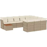 vidaXL 11-tlg. Garten-Sofagarnitur mit Kissen Beige Poly Rattan