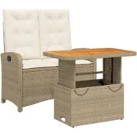 vidaXL 2-tlg. Garten-Essgruppe mit Kissen Beige Poly Rattan