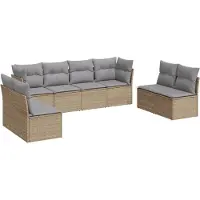 vidaXL 8-tlg. Garten-Sofagarnitur mit Kissen Beige Poly Rattan