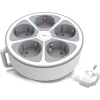 Plastrol Runde Steckdosenleiste 5x Schuko-Steckdosen 2m mit Schalter