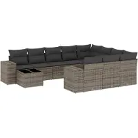 vidaXL 11-tlg. Garten-Sofagarnitur mit Kissen Grau Poly Rattan