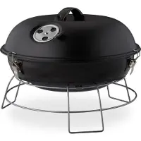 Relaxdays Kugelgrill, tragbar, mit Deckel, leckeres BBQ, Picknickgrill mit großer Grillfläche, Holzkohle, Ø36cm, schwarz
