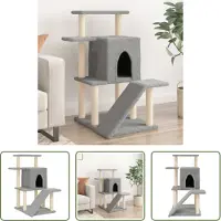 The Living Store Kratzbaum mit Sisal-Kratzsäulen Hellgrau 97 cm