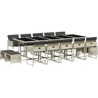vidaXL 15-tlg. Garten-Essgruppe mit Kissen Hellgrau Poly Rattan