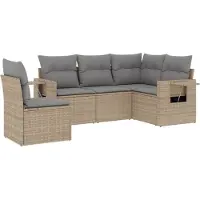 vidaXL 5-tlg. Garten-Sofagarnitur mit Kissen Beige Poly Rattan