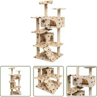 The Living Store Katzen-Kratzbaum 125 cm Pfoten-Aufdruck Beige