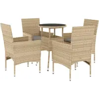 vidaXL 5-tlg. Garten-Essgruppe mit Kissen Beige Poly Rattan und Glas