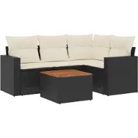 vidaXL 5-tlg. Garten-Sofagarnitur mit Kissen Schwarz Poly Rattan