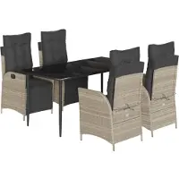 vidaXL 5-tlg. Garten-Essgruppe mit Kissen Hellgrau Poly Rattan