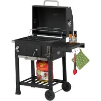 Relaxdays Holzkohlegrill Grillwagen, mit Deckel, BBQ-Grill mit Rädern, höhenverstellbar, Gartengrill XXL, schwarz/silber