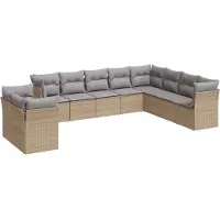 vidaXL 10-tlg. Garten-Sofagarnitur mit Kissen Beige Poly Rattan