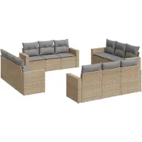 vidaXL 12-tlg. Garten-Sofagarnitur mit Kissen Beige Poly Rattan