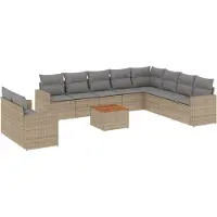 vidaXL 11-tlg. Garten-Sofagarnitur mit Kissen Beige Poly Rattan