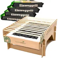 BURI 2x Öko Einweggrill Einmalgrill Nachhaltig - Einmal Grill rauchfrei 31 x 23,5cm Bambus Kohle und Grillrost, natürlichen Materialien