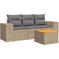 vidaXL 4-tlg. Garten-Sofagarnitur mit Kissen Beige Poly Rattan
