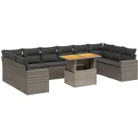 vidaXL 11-tlg. Garten-Sofagarnitur mit Kissen Grau Poly Rattan