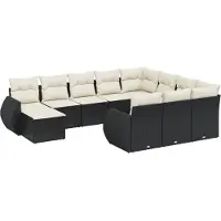 vidaXL 11-tlg. Garten-Sofagarnitur mit Kissen Schwarz Poly Rattan