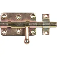 Alberts Bolzen-Schlossriegel | mit rundem Griff und befestigter Schlaufe | galvanisch gelb verzinkt | Platte 99 x 60 mm | Bolzen-Ø 15 mm | Gesamtlänge 140 mm | 3er Set