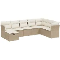 vidaXL 8-tlg. Garten-Sofagarnitur mit Kissen Beige Poly Rattan