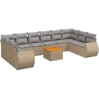 vidaXL 11-tlg. Garten-Sofagarnitur mit Kissen Beige Poly Rattan