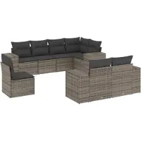 vidaXL 8-tlg. Garten-Sofagarnitur mit Kissen Grau Poly Rattan
