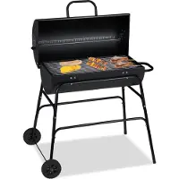 Relaxdays Holzkohlegrill, XXL Grillwagen mit Deckel, verstellbare Belüftung, stabil, HBT: 96,5 x 103 x 64,5 cm, schwarz