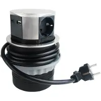 Chilitec Einbausteckdose 23917, mit 1,5m Kabel, 3x Schutzkontakt, 1x USB-A, 1x USB-C, versenkbar