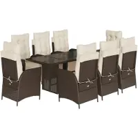 vidaXL 9-tlg. Garten-Essgruppe mit Kissen Braun Poly Rattan