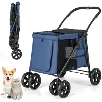 Costway Hundewagen klappbar, Hundebuggy bis 40 kg, Hundetrolley mit Kissen, Netzfenstern, 2 Türen