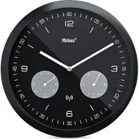 Mebus Funk-Wanduhr mit Thermometer und Hygrometer / lautlos, kein Tick-Tak / Quarz-Uhrwerk / 26 cm Durchmesser