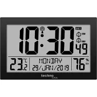 Technoline Wanduhr WS 8016 Kunststoff, digital, Funkuhr, 22 x 14 cm, schwarz, mit Thermometer & Datumsanzeige, lautlos