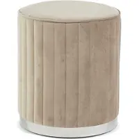 Idea New Garden Srl Gepolsterter Samt-Pouf mit chromfarbener Basis – elegantes, modernes und kompaktes Design für Schlafzimmer, Wohnzimmer und Wohnbereich – RUBY – Beige/Silber