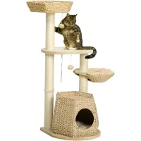 PawHut Katzenbaum Kletterbaum Kratzbaum für Katzen Höhe 119 cm Verstärkte Säulen mit Hängemattennische 2 hängende Bälle