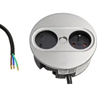 Bachmann TWIST2 1xUTE 1USB Inox-Optik rund Aderendhülsen USB Charg. A/C 2m - (Offline-) USV