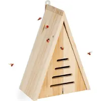Relaxdays Marienkäferhaus, Marienkäferhotel Garten, zum Aufhängen, Holz unbehandelt, Insektenhotel Marienkäfer, natur