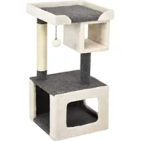 Costway Kratzbaum klein, Katzenkratzbaum Holz, Katzenbaum stabil, Kletterbaum weiß und grau, Spielbaum Kratzmöbel Kratzstämme Höhle 42x42x80cm