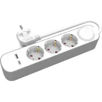 Plastrol Steckdosenleiste mit 3 Schuko-Steckdosen 230V 3m USB-A & USB-C mit Schalter