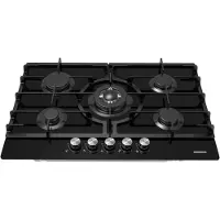 Heinner HBH-M705IWFGBK, Schwarz, Integriert, 75 cm, Gaskochfeld, Edelstahl, 5 Zone(n)