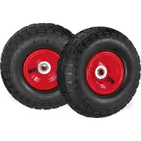 Relaxdays 2x Sackkarrenrad 4.1/3.5-4, luftbereifte Ersatzräder für Bollerwagen, 16mm Achse, 136kg, 260x85mm, schwarz-rot