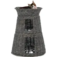 The Living Store 3-tlg. Katzenkorb-Set mit Kissen Grau 47x34x60 cm Natur Weide
