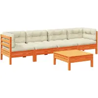 vidaXL 5-tlg. Garten-Sofagarnitur mit Kissen Wachsbraun Kiefernholz