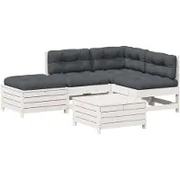 vidaXL 5-tlg. Garten-Lounge-Set mit Kissen Weiß Massivholz Kiefer
