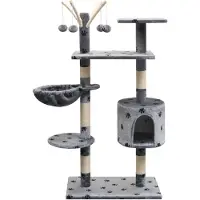 Syfax Katzen-Kratzbaum 125 cm Grau mit Pfoten-Aufdruck