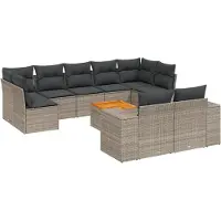 vidaXL 10-tlg. Garten-Sofagarnitur mit Kissen Grau Poly Rattan