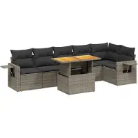 vidaXL 7-tlg. Garten-Sofagarnitur mit Kissen Grau Poly Rattan